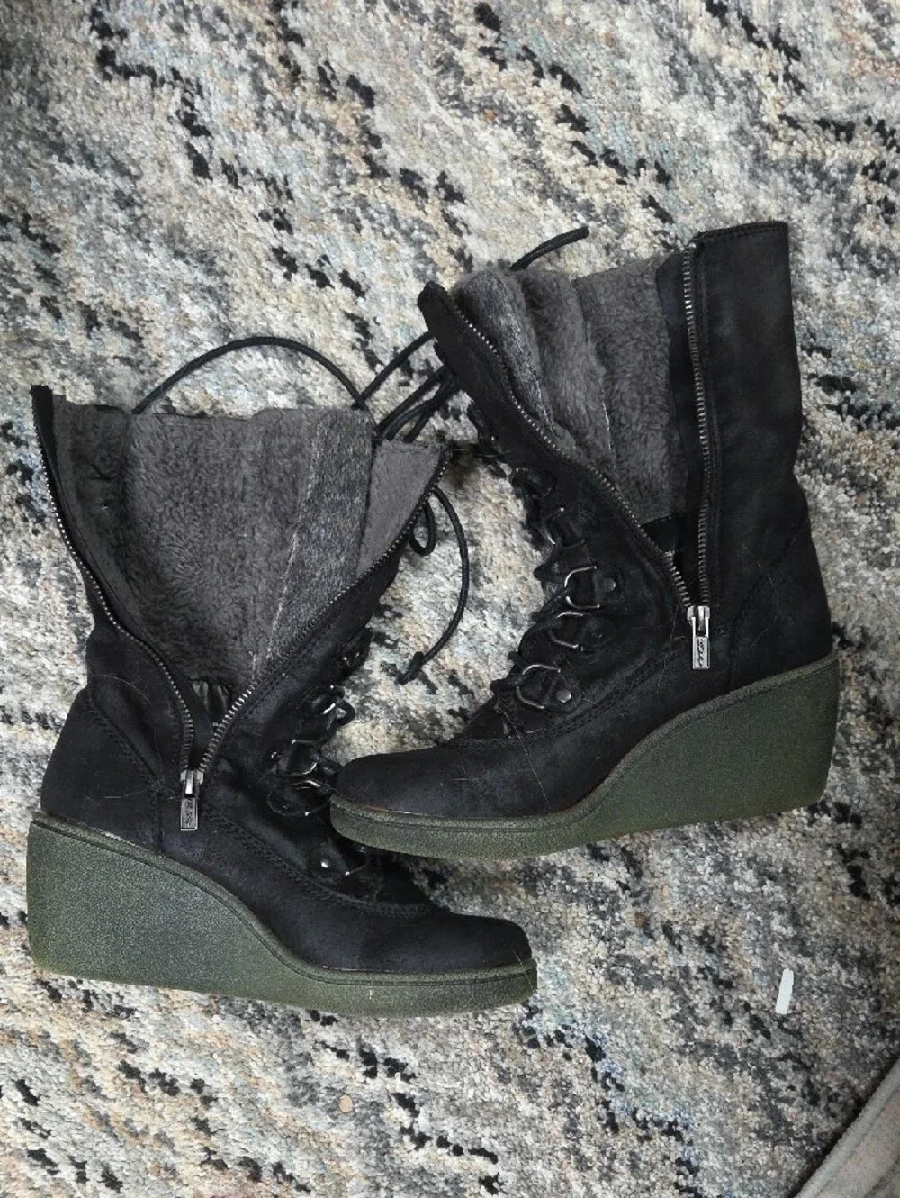 Roxy Black Lace-Up Wedge Boots